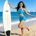 thumbnail image 6 of Pandaie Girls' Bandeau Bikini 2-Piece Swimsuit Solid Color Halter Tankini Kids Tank Tops Drawstring Shorts Bathing Set for Beach Vacation 12-13 Years Blue, 6 of 9