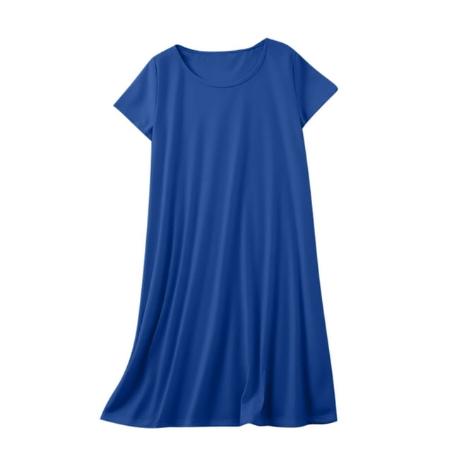Tnhcen Robe d'Été en Coton Unie à Col Rond pour Femme – Pyjama Basique à Manches Courtes pour la Maison et l'Extérieur, Robe Décontractée Polyvalente P-2TG