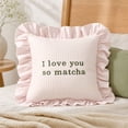 thumbnail image 6 of Clearence! Throw Pillow I Love You So Matcha Decorative Striped Pattern Ruffled Edge Embroidered Farmhouse Modern Home Decor for Couch Sofa Bed Living Room Bedroom Soft Cushion, 6 of 7