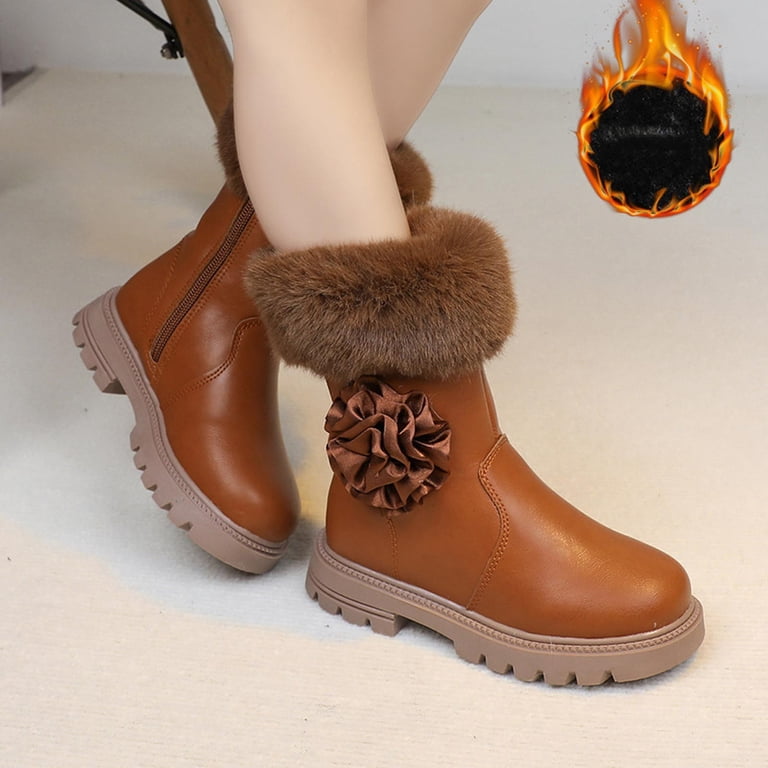 Brown Girls Fashionable Boots With Sturdy Sole, Soft 