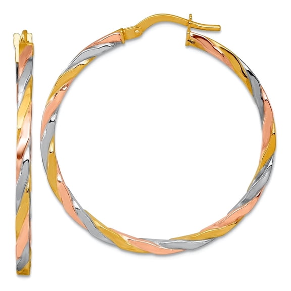 14k With Rose and White Rhodium Twist Hoop Earrings 36x34mm Wide 2mm Thick Hoop Earring for Women