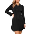thumbnail image 2 of Vestido de suéter plisado INSPIRE CHIC para mujer, vestido de camisa de punto de manga larga, XS, negro, 2 of 6