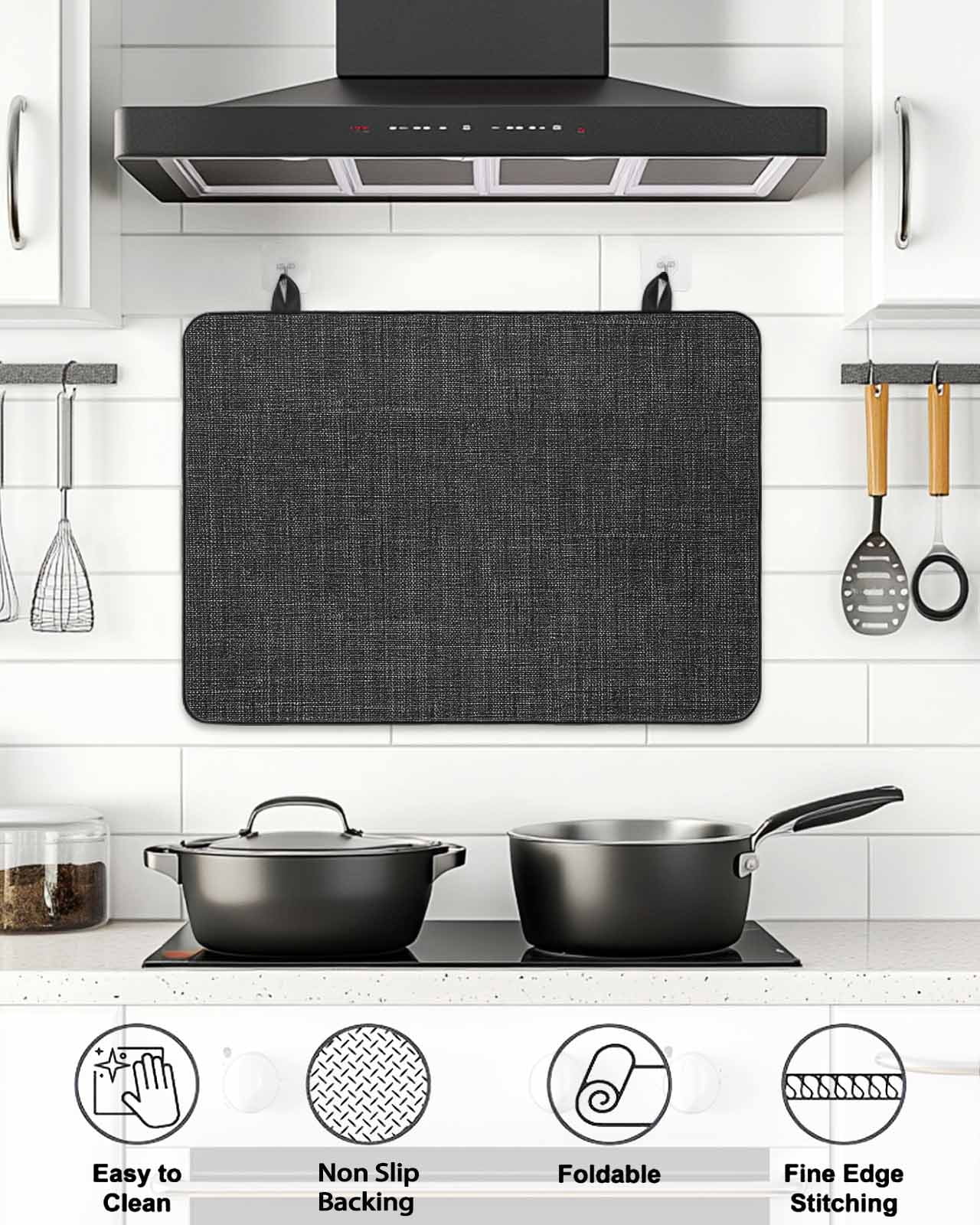 Stove Top Covers for Electric Stove, Black Burlap Texture Glass Stovetop Cover Protector, Farmhouse Vintage Black Induction Cooktop Protector Oven Mat for Kitchen Countertop 28.5"x20.5"