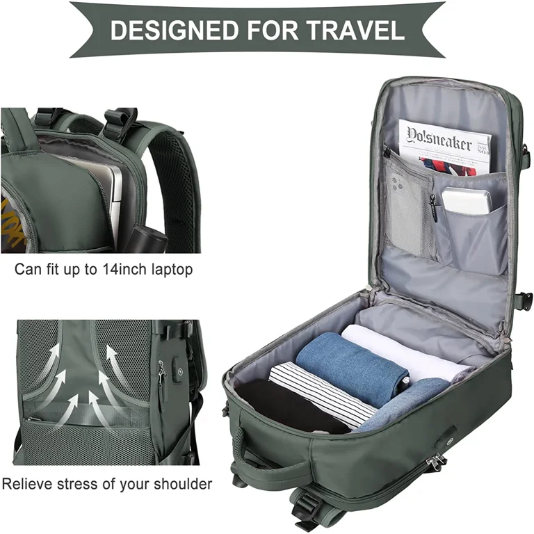 SYCNB 35L Travel Backpack, Waterproof with USB Charging, Green photo 6