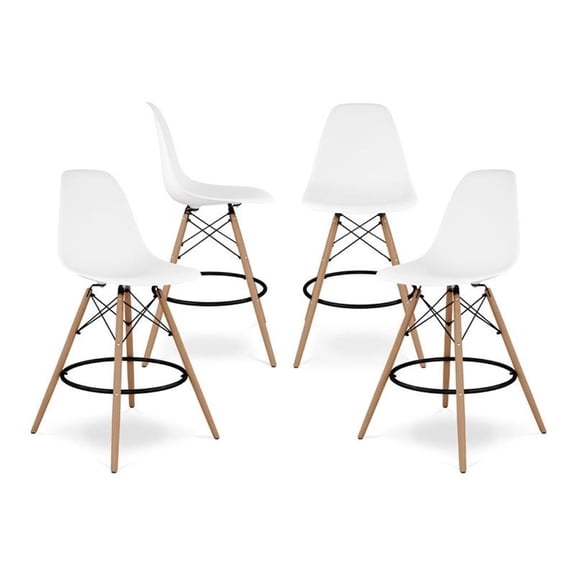 Aron Living Pyramid 28" Plastic and Wood Counter Stools in White (Set of 4)