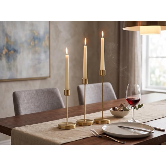 Set of 3 Gold Candle Holders Tall Metal Candlestick Decor for Dining Table Centerpiece, Weddings, Mantel & Living Room