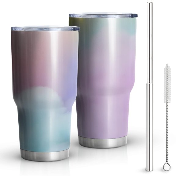 30oz Dreamy Pastel Sky Tumblers Stainless Steel Tumbler with Lid and Straw,Vacuum Insulated Double Wall Travel Tumbler Cups Mug with Cleaning Brush for Coffee,Tea