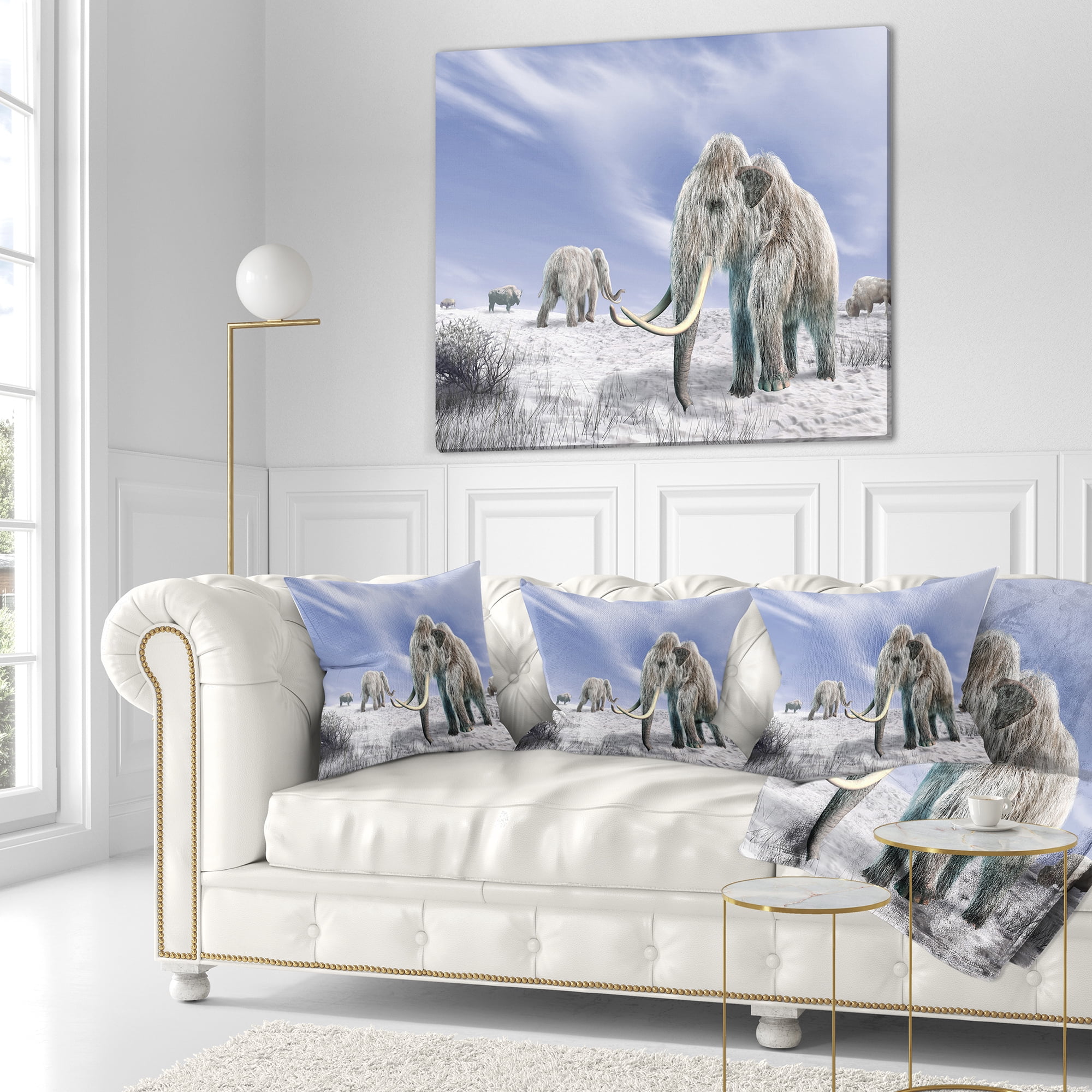 Designart Mammoth Elephants in Field - Landscape Photography Throw Pillow - 18x18
