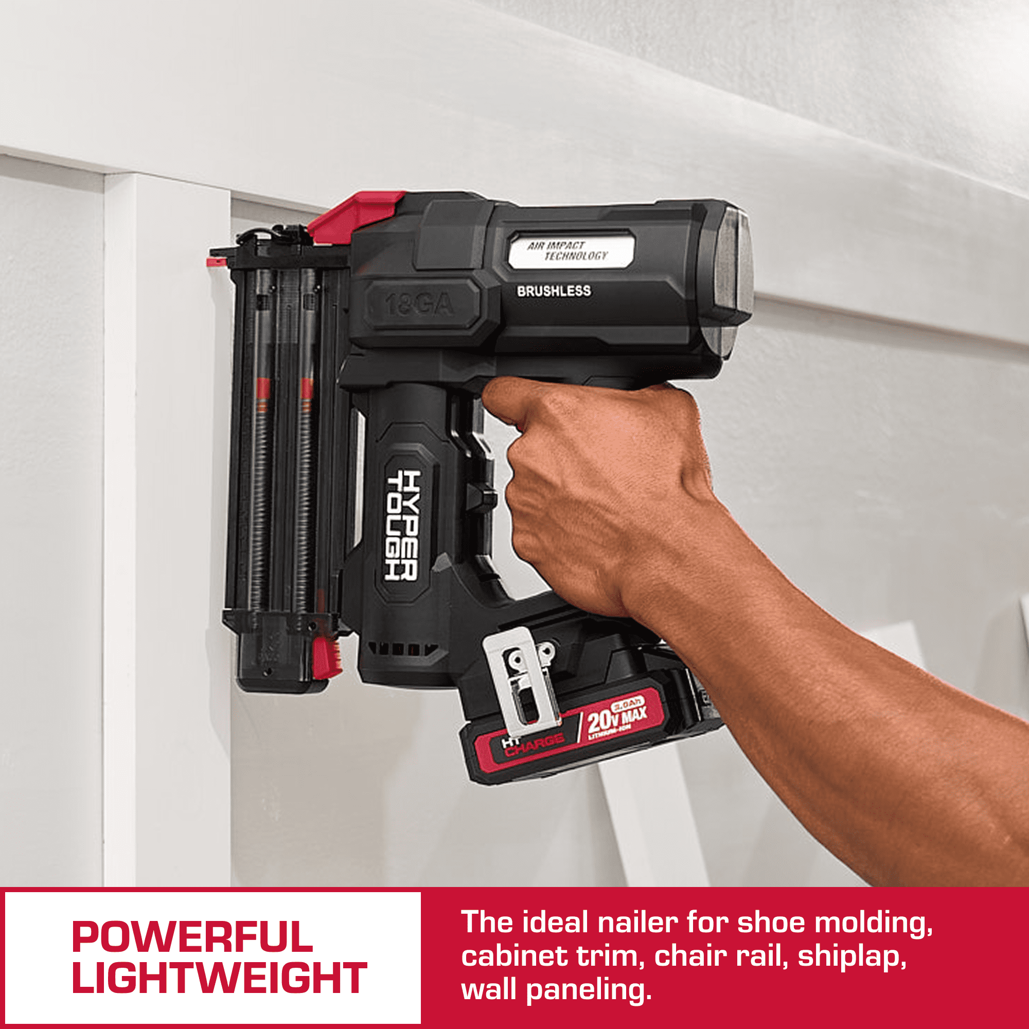 Hyper Tough 20V Max Brushless Cordless 18-Gauge Brad Nailer Kit, 2-1/8 in., with (1) 2.0Ah Lithium-Ion Battery, CCT18BWT