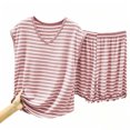 thumbnail image 5 of Tqcoqu Women's Striped 2 Piece Pajama Set,V Neck Sleeveless with Built In Bra Tank Top & Elastic Waist Shorts,Soft Loungewear Sleepwear Outfit Set,Pink Women's XL-XXL, 5 of 5