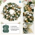thumbnail image 5 of 24" Christmas Wreath, Pre-Lit Christmas Wreath with Lights, Battery Operated, Lighted Xmas Door Wreath with Ball Ornaments for Window Fireplace Garage, Indoor/Outdoor Christmas Decor, 5 of 9