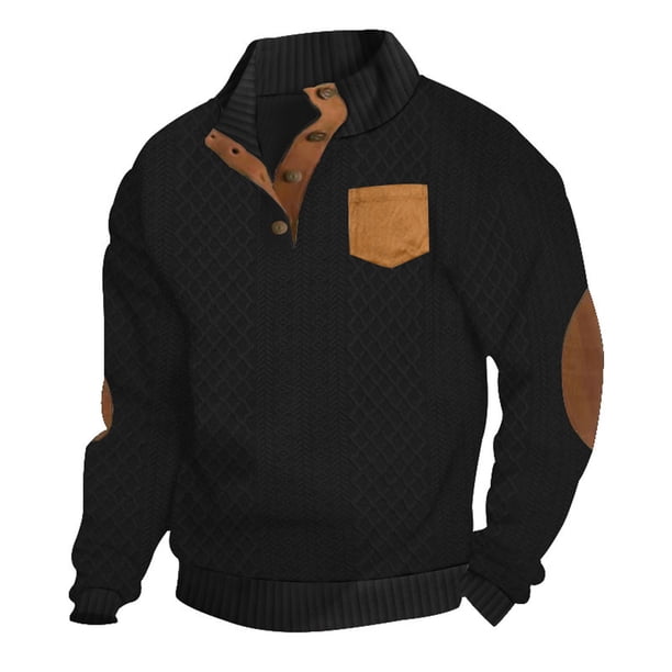 pstuiky Camisas casuales de manga larga para hombre, Suéter de hombre con botones, color liso, cuello alto, mangas largas y cuadrados pequeños camisetas de hombre xxxl