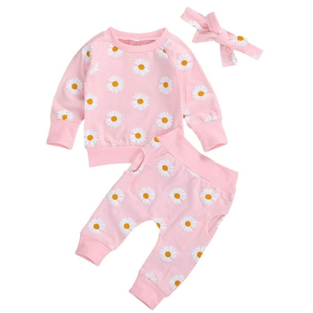 

Calsunbaby Baby Girl s Outfits Daisy Sweatshirt Top Pants Headband Sweatsuit 3Pcs Fall Winter Pink 6-12 Months