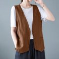 thumbnail image 2 of Linen Vest for Women Sleeveless V Neck Button Down Jacket Waistcoat with Pockets Casual Lightweight Business Blazer Solid Color Soft Clothes Coffee 2XL, 2 of 6