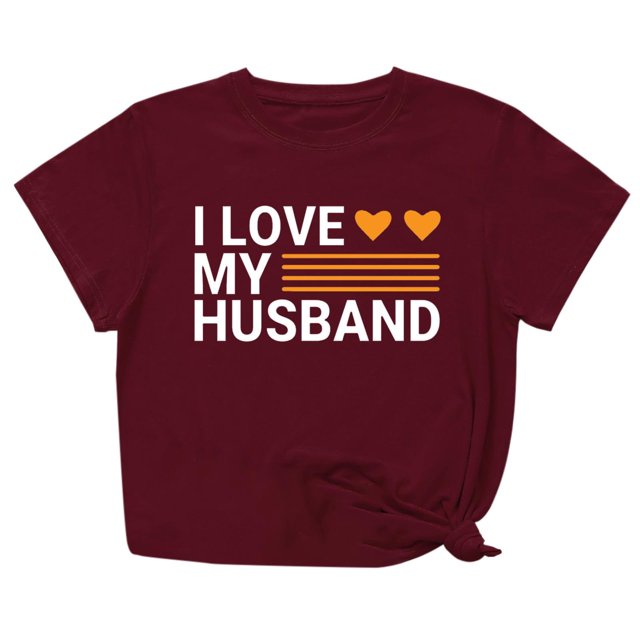 Penkiiy T-Shirt Femme J'aime Mon Mari Mignon Relation Mariée 2TG Vin