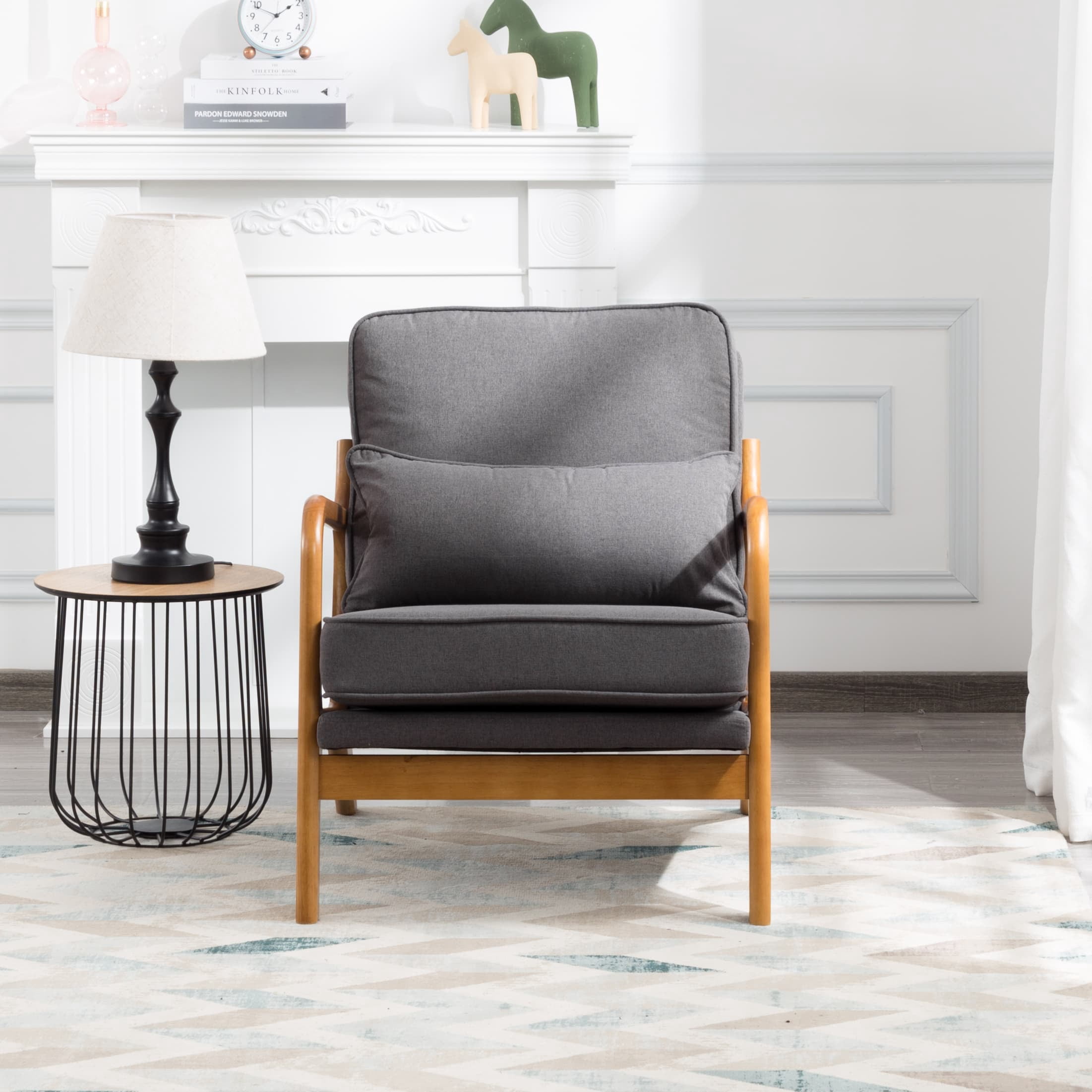 BSHTI Accent Chair,Mid-Century Styles,High-Density Sponge,Solid Wood,Non-Slip Leg,Cushions are Removable Dark Gray Colour,Perfect for Living Room,Bedroom,Office