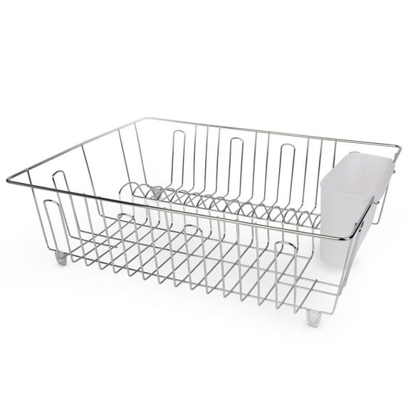 Mainstays Large Dish Drainer Rack - Chrome/White