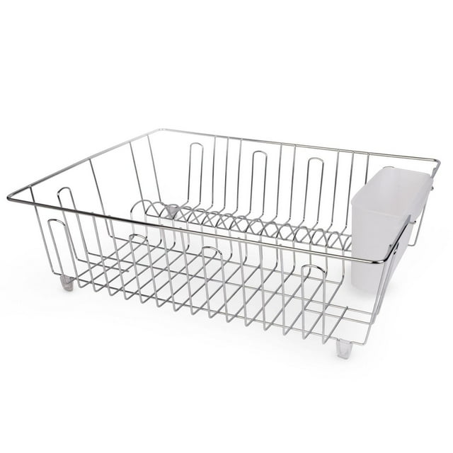 Mainstays Large Dish Drainer Rack - Chrome/White