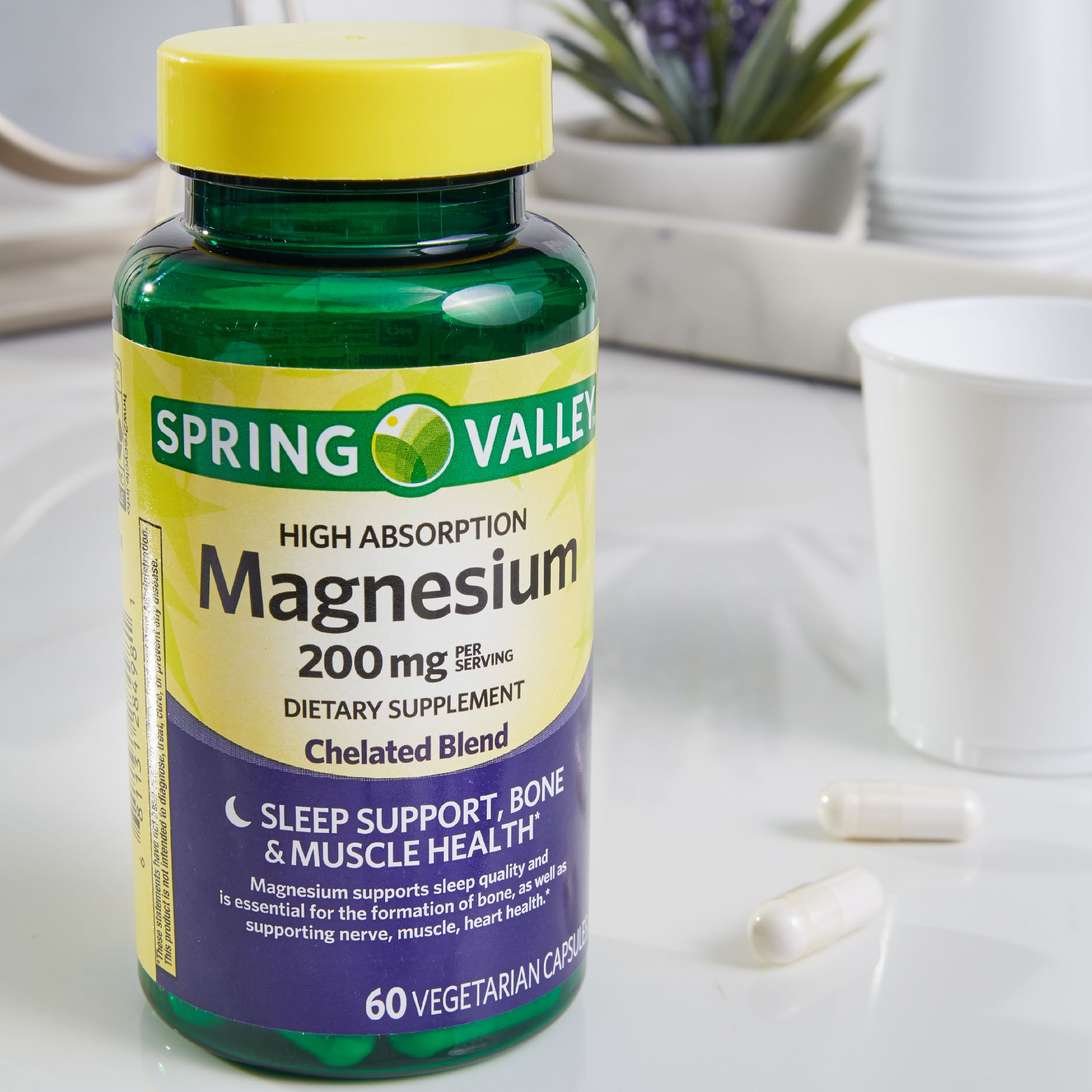 (3 pack) Spring Valley Magnesium Sleep Support Bone & Joint Health Dietary Supplement Vegetarian Capsules, 200 mg, 60 Count