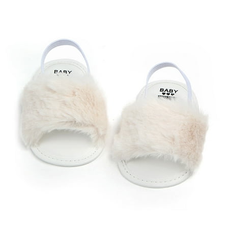 GRACELY Baby Girl Fluffy Fur Soft Sole Crib Sandals Shoes,Toddler Princess Non-slip Crib