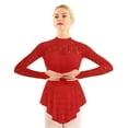 thumbnail image 2 of TiaoBug Women's Lace Figure Ice Skating Dress Long Sleeve Ballet Dance Leotard Dress Lyrical Performance Costume Red S, 2 of 7