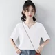 thumbnail image 2 of Elegante camiseta de algodón con cuello en V y manga corta para mujer, estilo simple y elegante, estilo Dongdaemun fresco para el verano, 2 of 4