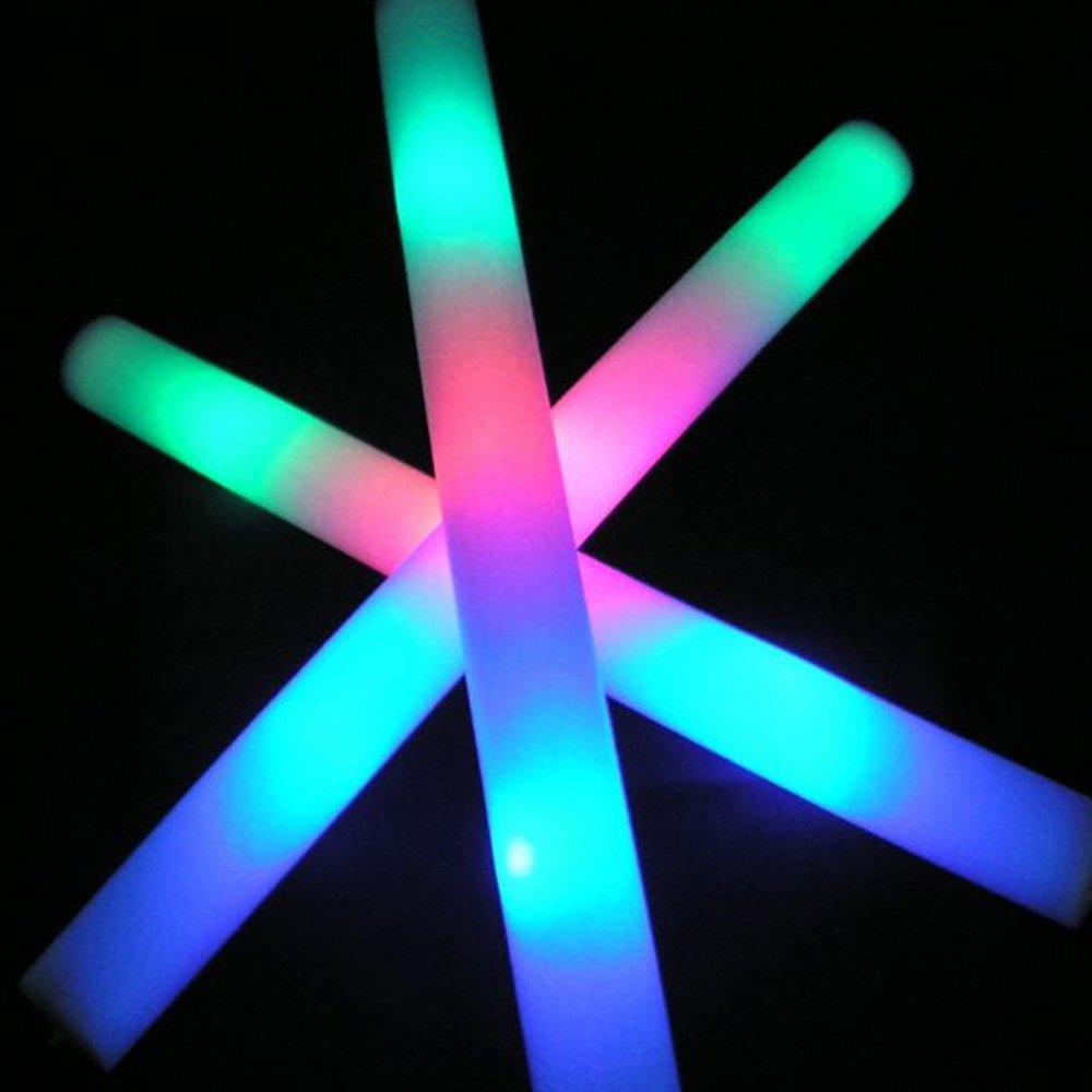 12 Pack of 18 Inch Multi Color Flashing Glow LED Foam Sticks, Wands