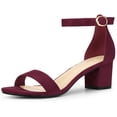 thumbnail image 1 of BLISSFUL STEP Women's Ankle Strap Open Toe Block Heels Sandals Burgundy (Size 9), 1 of 6