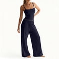 thumbnail image 6 of OIOLOYJM 2 Piece Sets for Women Comfy Cami Pajama Sets Casual Loose Tank Tops High Elastic Waist Drawstring Wide Leg Pants Cozy Soft Lounge Set Dark Blue XS, 6 of 6