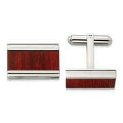 BLACK BOW JEWELRY COMPANY Stainless Steel Polished Red/Orange Wood Inlay Cuff Links