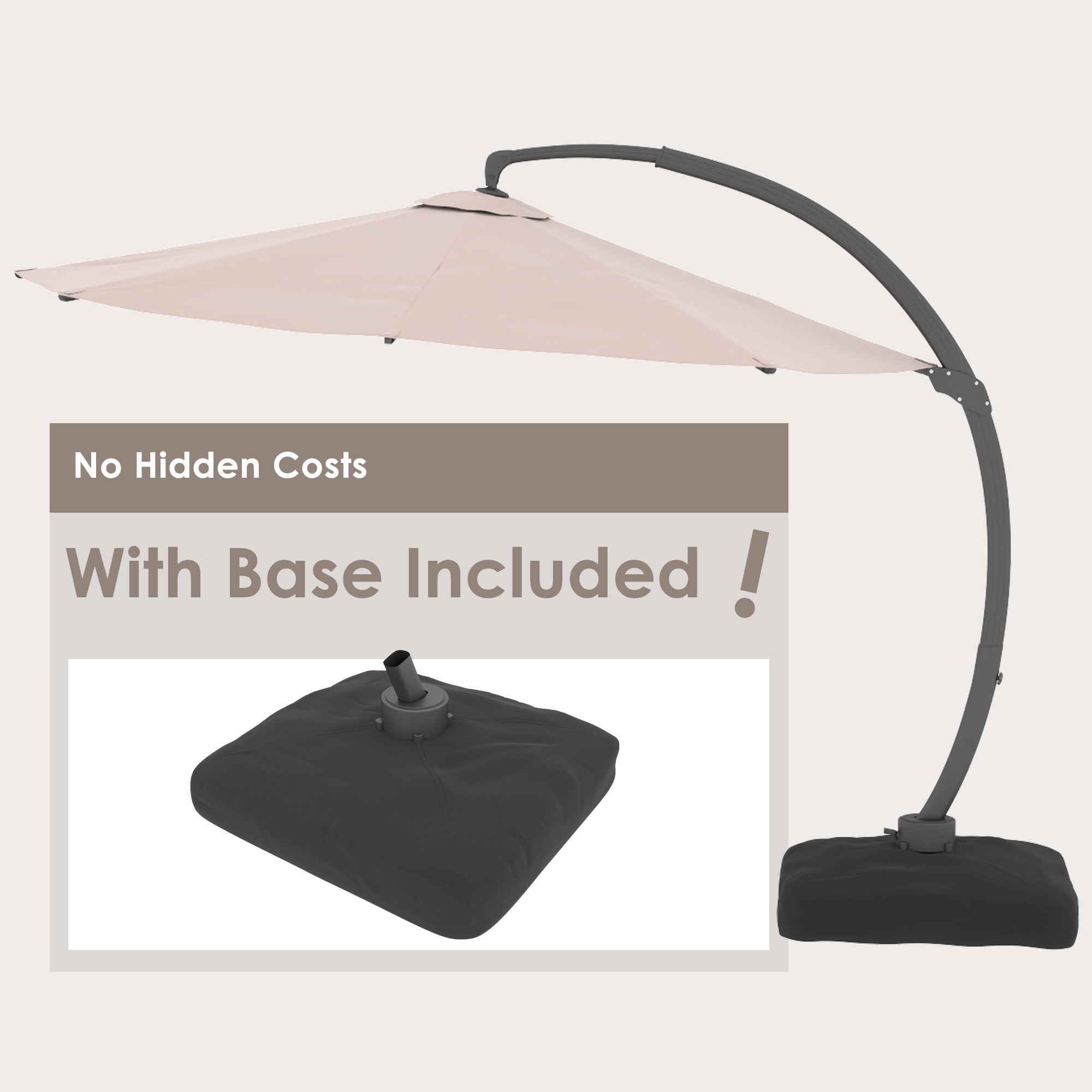 LAZZO 11ft Outdoor Patio Umbrella with Base and Lights, Aluminum Offset Cantilever Umbrella for Pool Deck, Champagne
