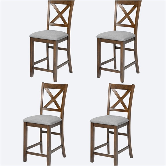 JERFIT 4-Piece Counter Height Dining Chair Set with Padded Seats, Walnut Finish Kitchen Bar Stools for Dining Room and Kitchen Island