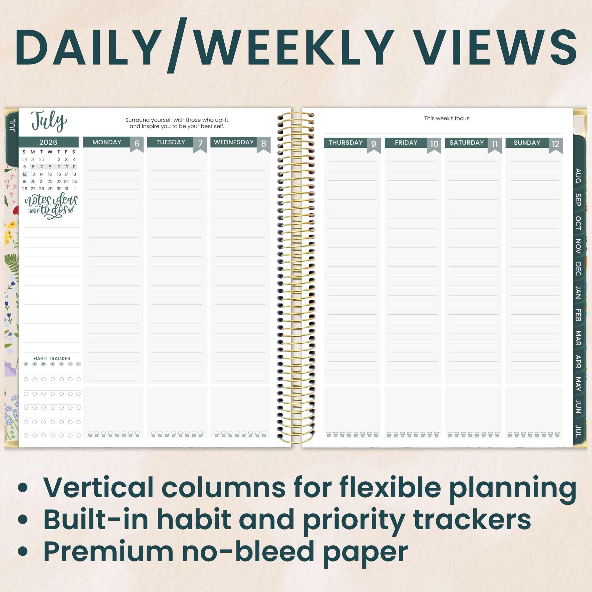 bloom daily planners 2026-2027 Academic Goal & Vision Planner, 13-Month Monthly & Weekly Hard Cover, 7.5" x 9", Garden Party