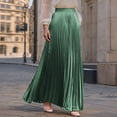 thumbnail image 2 of Yucgh Women's Pleated Solid Color Maxi Skirt with Large Swing, A-line Floor Length Skirt, Casual Flowy Skirt with Elastic Waist,Dark Green,S, 2 of 8