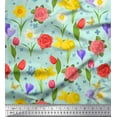 thumbnail image 1 of Soimoi Polyester Crepe Fabric Daffodil,Tulip & Rose Floral Fabric Prints by Yard 52 Inch Wide, 1 of 1
