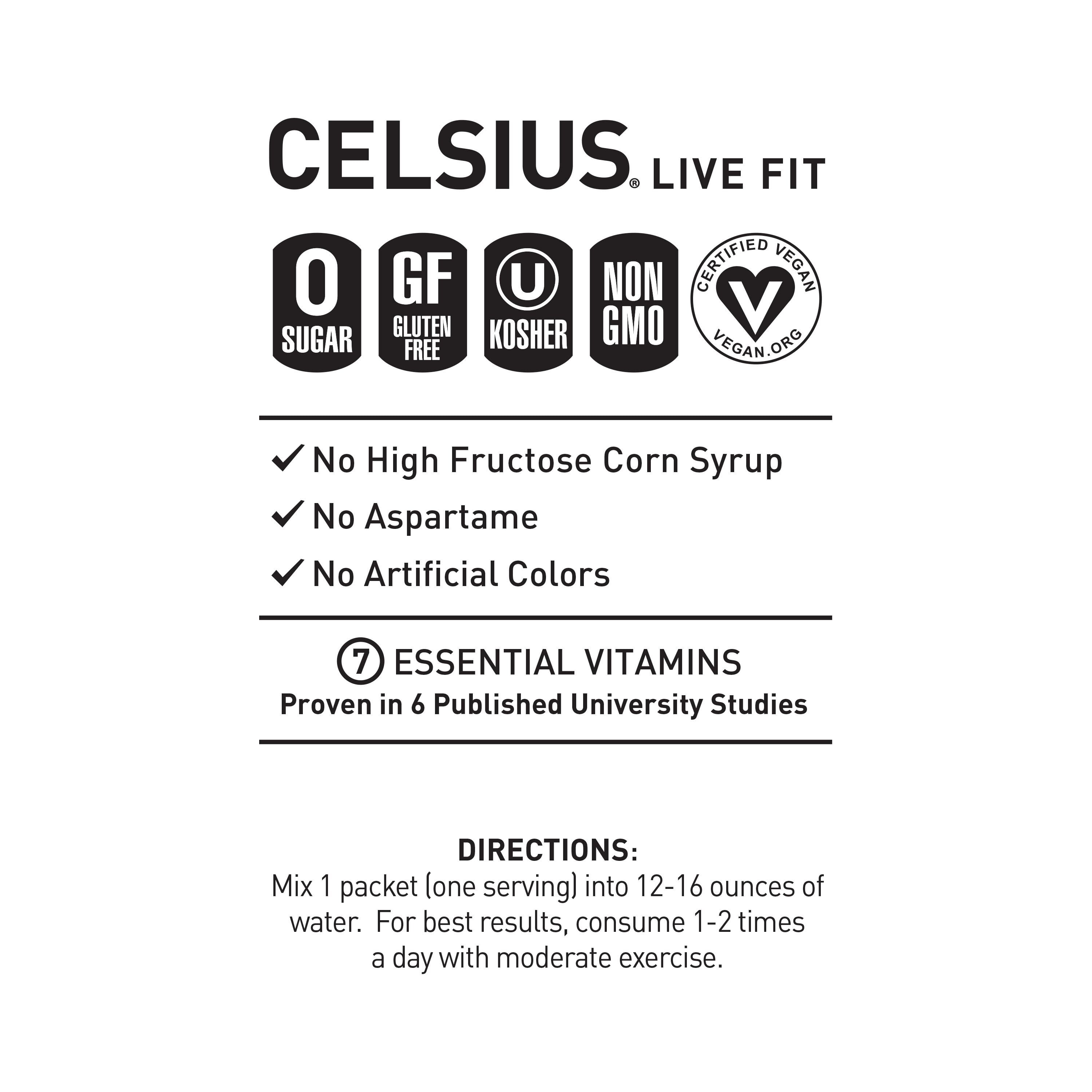 (6 pack) CELSIUS On The Go Energy Drink Mix, Tropical Vibe (14 Stick Pack)
