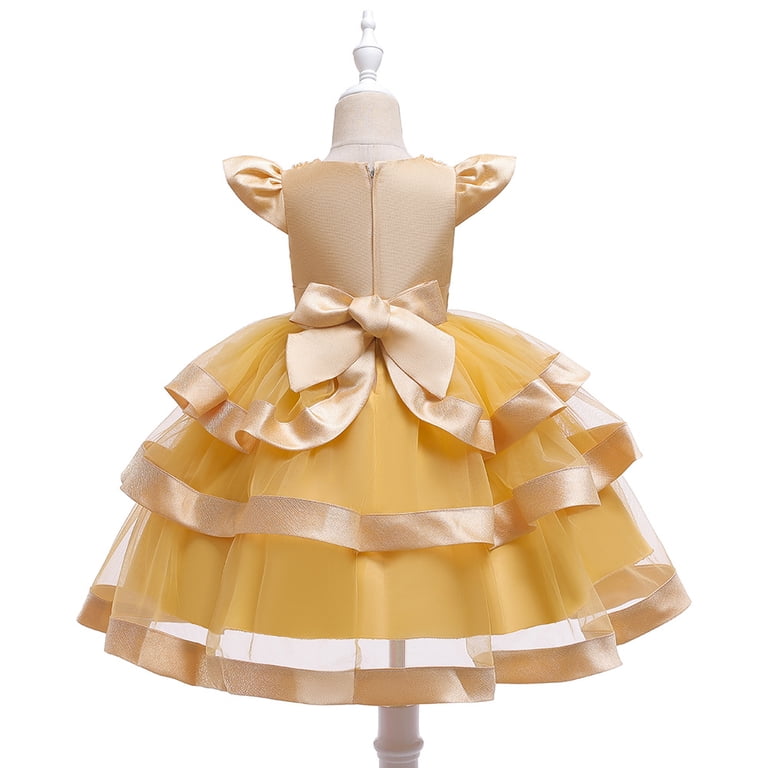 Girl yellow ruffle dress for wedding, pageant, graduation