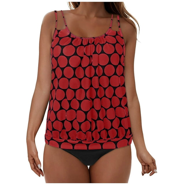 NIEWTR Débardeurs pour Femmes 2 Pcs Couleur Unie Bretelles Spaghetti Haut et Bas Ensemble Bikini Coupe Ample (Rouge, m)