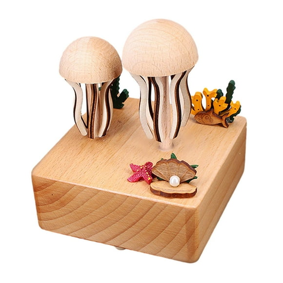 segolike Jellyfish Wooden Music Box Collectibles Birthday Gift Cute Built in 32 Songs for