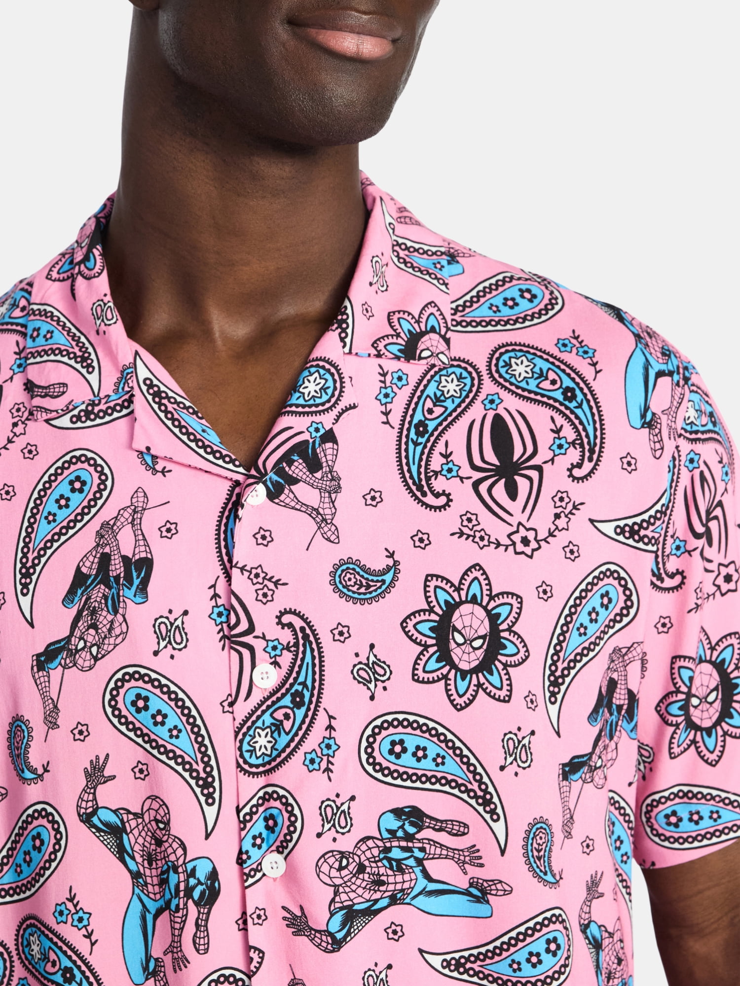 Spider-Man Men's and Big Men's Paisley Peter Graphic Button-Up Shirt, Sizes S-3XL