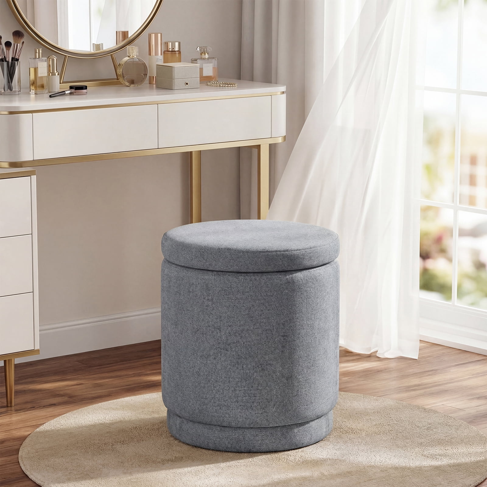 Costway Round Storage Ottoman Foot Rest with Removable Lid 400 LBS Weight Capacity for Home Gray