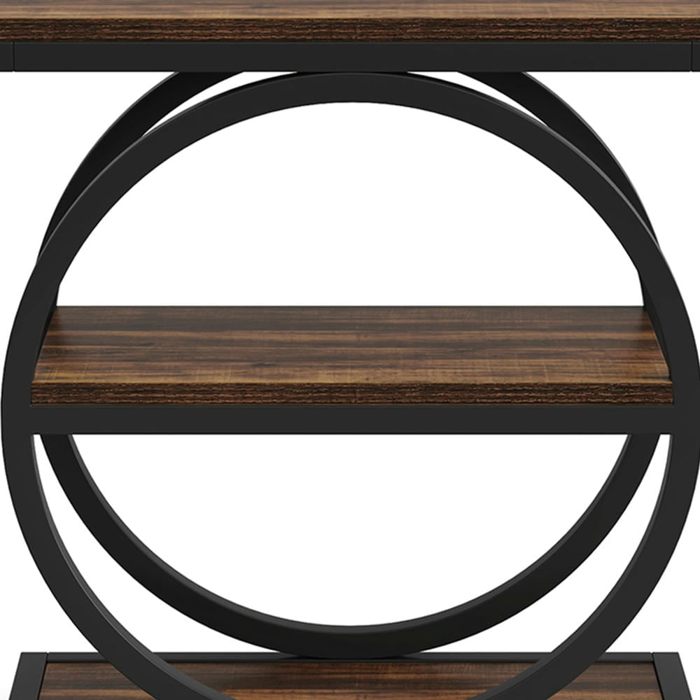Barara King Console Table, Entryway Table, Console Sofa Table, Display Shelf,3-Tier End Table, Industrial Sofa Side Table with Round Metal Frame, Brown