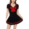 thumbnail image 2 of CutiePlusU Button Crotch Onesie Adult Romper Bodysuit Cosplay Magical Sailor Onesie Skirt Set-RedBlack S, 2 of 5