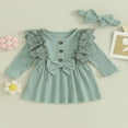 thumbnail image 2 of OUSITAID Robe d'Automne pour Bébé Fille Manches Longues Côtelées Robe Princesse Ligne A avec Bandeau, 2 of 8