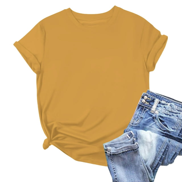 Weiqiqre T-Shirts pour Femmes Col Rond Basique - Mode Été Printemps - T-Shirts Surdimensionnés pour Femmes