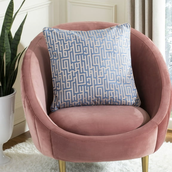 SAFAVIEH Basma 20" x 20" Geometric Maze Plush Pillow, Blue/Tan
