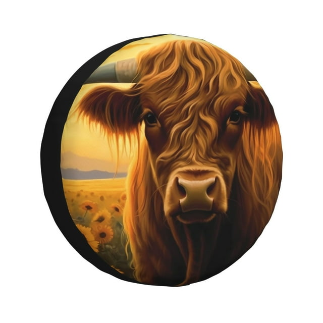Balery Sunset Sunflower Cow A Cubiertas para Neumáticos - Protector Resistente para Neumáticos de Camioneta, SUV, Remolque, Camper y RV-16 inch
