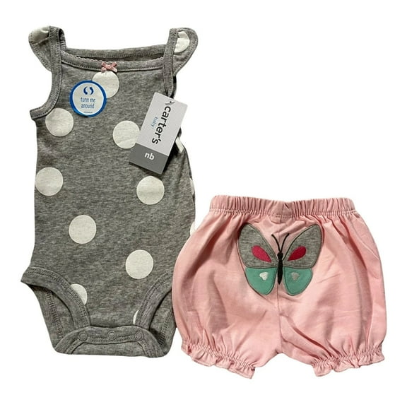 Carter's Newborn Baby Girls 2-Piece Bodysuit & Butterfly Shorts Outfit Set Pink