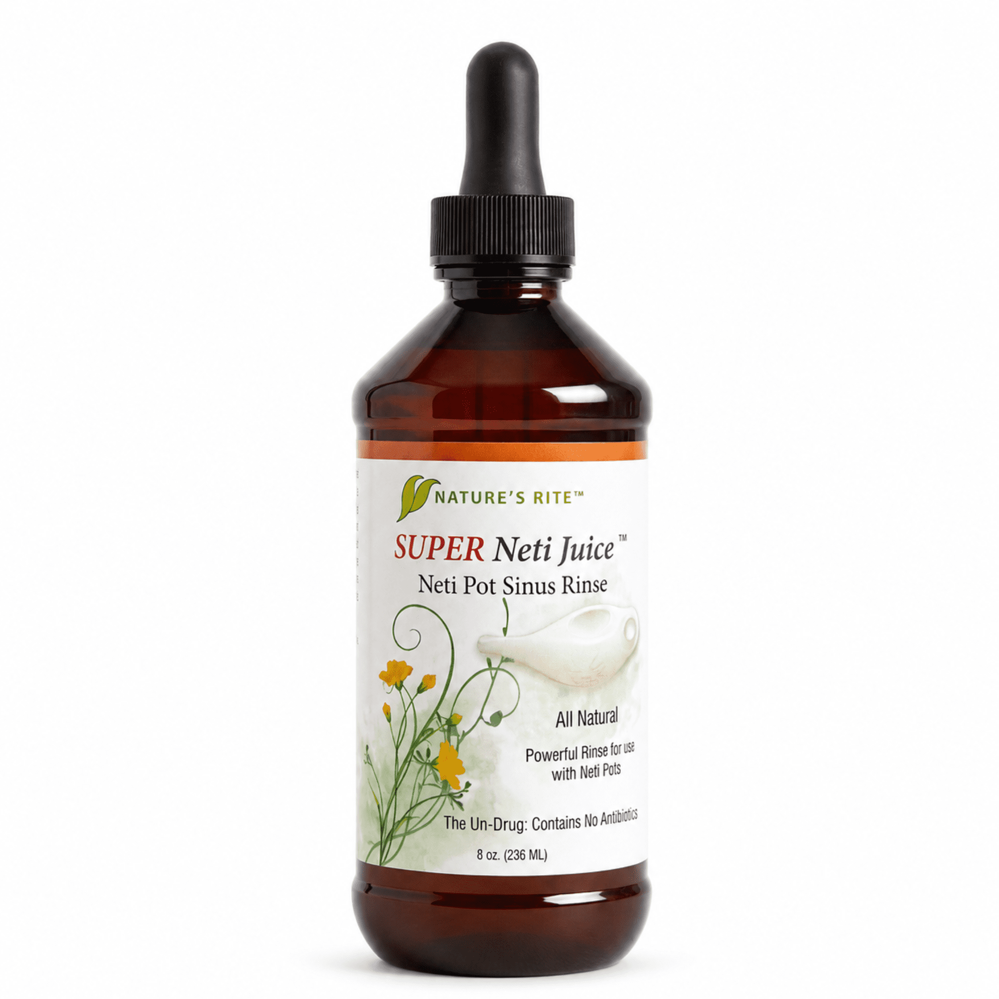 Nature's Rite Super Neti Juice - Nasal Rinse Cleaner Bottle, 8 oz – Nasal Lavage for Sinus and Mucus Relief