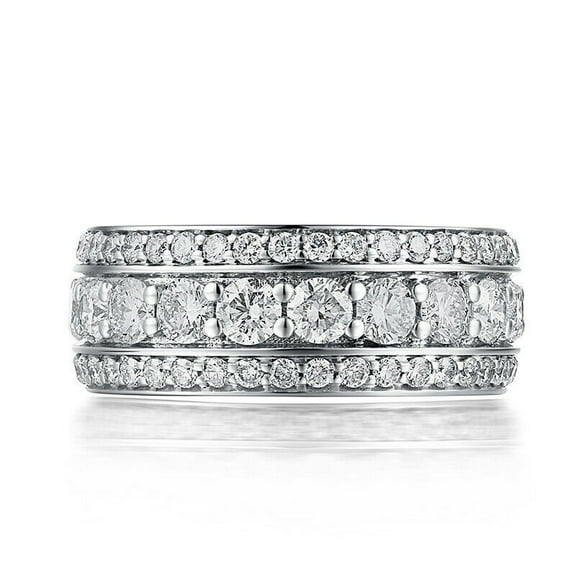 4.00 cts Round Cut Moissanite Wedding Band, Eternity Wedding Band Ring, White Sterling Silver Ring, VVS1 Moissanite Eternity Band Ring